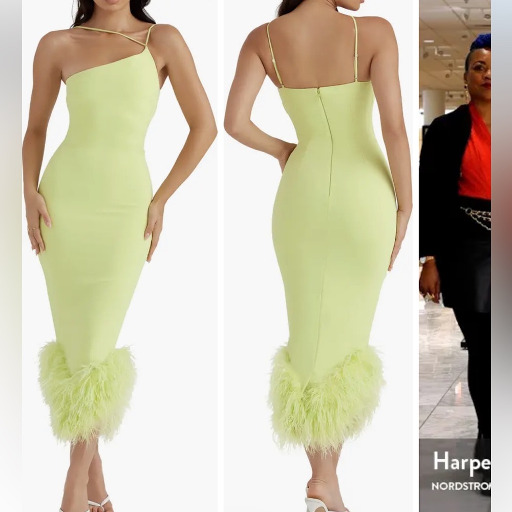 House of CB - Asymmetric feather trim dress